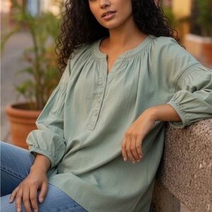 NWT Lane Bryant Sage Green Button Placket Bishop Long Sleeve Blouse Womens 16